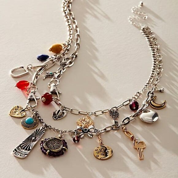 FREE PEOPLE Maxamillion Charm Necklace World Traveler NWT - Picture 1 of 6